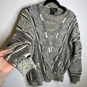 Tosani Canada Vintage Mens Geometric Pattern Wool Blend Sweater Size‎ L Gray